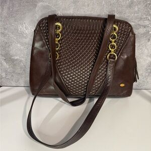 Bally Quilted Brown Leather Tote Bag